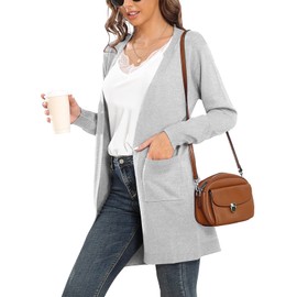 VIISHOW Women's Open Front Casual Knit Long Sleeve Sweater Classic Cover up Cardigan with Pockets, Light Gray, XX-Large