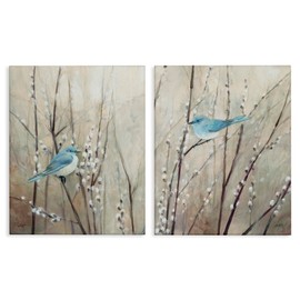 Stupell Industries Peaceful Perched Blue Birds Animal Nature Painting, Canvas, 16 x 20