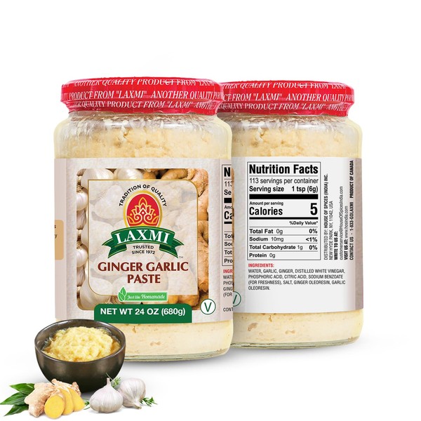 Laxmi Ginger Garlic Paste, 24 oz | Ginger and Garlic Paste in a Jar | Garlic and Ginger Paste for Cooking | Pure and Fresh just like Homemade