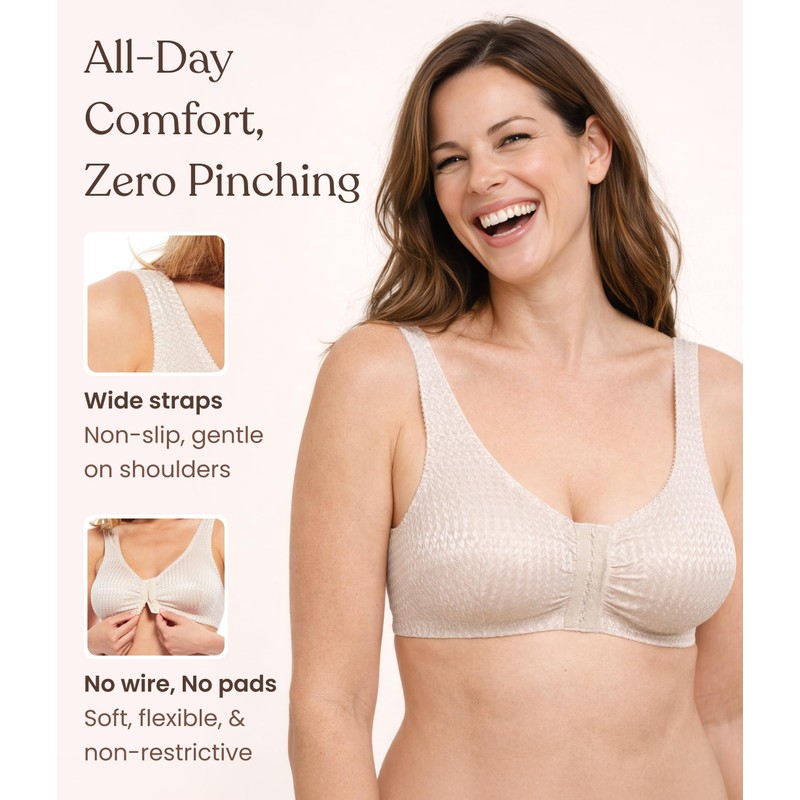 Carole Martin Full-Freedom Comfort Front Closure Bra for Women, Wireless