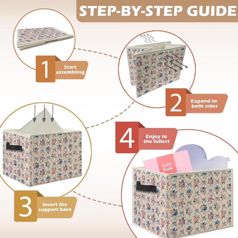 uinwk Grandmillennial Pink Rose Floral Storage Bins, Preppy Coquette Pink