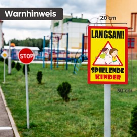 SL group - 1 Sign "Langsam! Spielende Kinder" 20 x 30 cm Made of Extra Sturdy PVC Plastic Plate - Warning Sign "Vorsichtig hier spielen Kinder - Achtung Spielstraße bitte langsam fahren Warnung