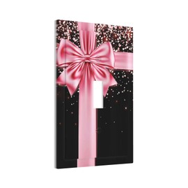 Rose Gold Glitter Bling Single Toggle Light Switch Cover Pink Bow Decorative Wall Plate 1 Gang Device Electric Switchplate for Home Country Decor Mid Size