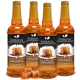 Syruvia 4 Pack Caramel Syrup for Coffee – Rich Caramel Coffee Syrup Flavor, 25.4 fl oz, Kosher, Gluten Free, Ideal for Caramel-Infused Coffee & Drinks, Desserts, and More, No Coloring,