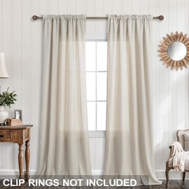 Extra Long Beige Linen Curtains 108 Inch Length for Living Room Sliding Glass Door Patio Large Window 2 Panels Set Rod Pocket Light Tan Sheer Curtain Drapes for Bedroom High Ceiling Balcony 9 ft