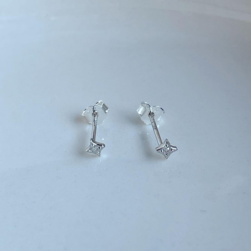925 Silver Earrings, Gold, 18K Coating, Ultra Small, Rhombic, CZ