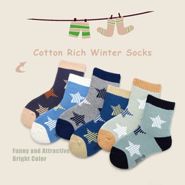 Boys Winter Socks Kids Warm Socks Squirrel Pattern Thermal Socks for Boys 6 Pairs, Mix Star 9102