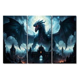 Home Decorations for Living Room Dragon Canvas Paintings Wall Art Medieval Fantasy Animals Pictures Print On Canvas 3 Panel Wall Artwork Framed Art Wall Decor Arts & Crafts, 42x28 Inches