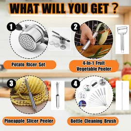 Stainless Steel Potato Ricer 15 oz with 3 Interchangeable Discs - Heavy - Duty and Durable Kitchen Tool for Effortless Mashing