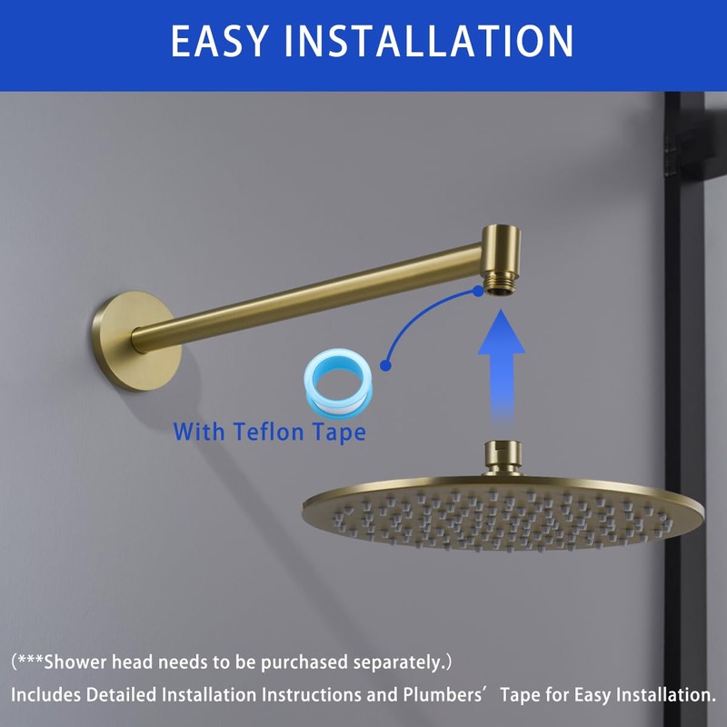 Wall Mounted Shower Arm 16 Inch Extension Pipe Shower Head