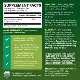 Stinging Nettle Leaf Extract Liquid Drops - USDA Organic - Immune Support and Prostate Health Supplement - 60 Servings - Vegan, Non-GMO, Gluten-Free - Unflavored Herbal Tincture - 1 Fl Oz