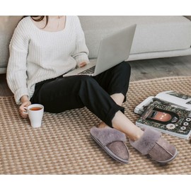 KuaiLu Slippers Women's Fluffy Plush Closed Winter Warm Slippers Women Cuddly Memory Footbed Home Slippers Non-Slip Solid Sole Hut Shoes Indoor Outdoor, gray