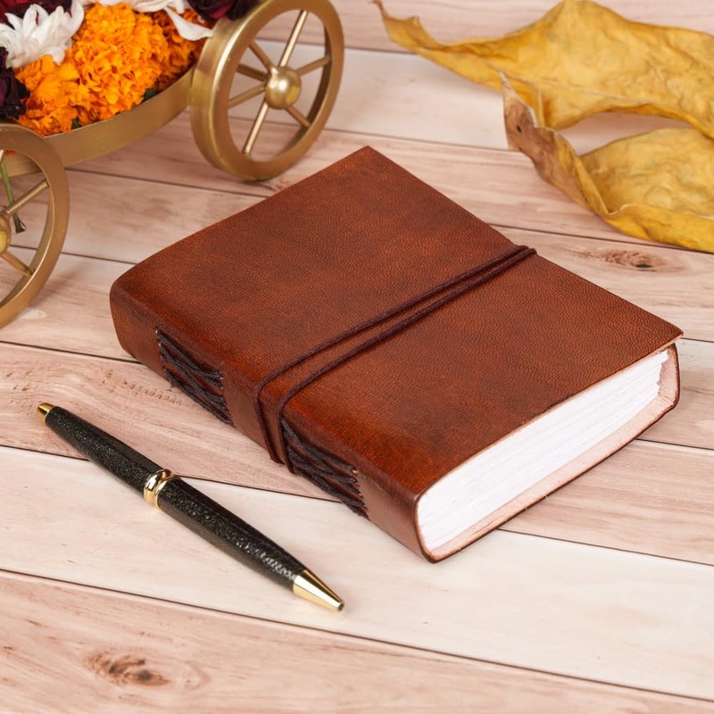 Handmade Bonded Leather Journal Notebook with Unlined Paper, Vintage Leather
