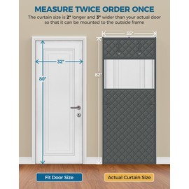 Augblinds Thermal Insulated Door Curtain Fits Door Size 32 x 80 Inch, Oxford Cloth Thicken Cotton Fiber, Curtain Size 35" x 82", Single Piece Screen Insulation Cover to Keep Warm, with Clear Windows
