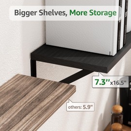 COCOYA Wall Shelves 7.3" Deep Set of 4, Solid Paulownia Wood Wider Longer Sturdy Easy to Install Wall Mounted Bookshelves Storage Shelves Bathroom Home Office Laundry Room Bedroom Organizer Black