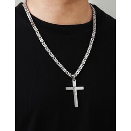 Men Cross Necklace 316L Stainless Steel Pendant Simple and Exquisite 23.6 inch Byzantine Wide Chain Hip Hop Style Ideal Gift for Dad on Boyfriend Husband Brother 滇涵 Dian Han