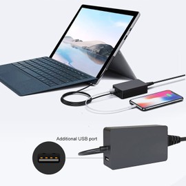 FSKE Surface Pro Charger 44W 15V 2.58A Surface Power Charger for Surface Pro 6/Pro 5/Pro 4/Pro 3, Surface Laptop 1/2/3, Surface Book 1/2, Surface Go with USB Port