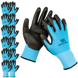 ACKTRA Ultra-Thin PU Safety WORK GLOVES 12 Pairs, WG002 Blue/Black, Medium