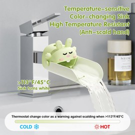 Faucet Extender Silicone Faucet Extender Temperature Sensitive for Toddlers Silicone Sink Extender Babies Kids Children (Green/Happy Rabbit)