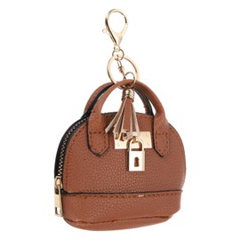 PATIKIL Mini Tote Bag Keychain, Cute Coin Purse Keychain PU Leather Backpack Wallet Key Chain Retro Cosmetic Bag, Braun