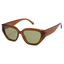 SOJOS Trendy Cute Cat Eye Polarized Sunglasses for Women Fashion Cateye Womens Sunnies SJ2237, Mocha Brown Frame Light Green Lens