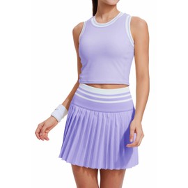 Two Piece Tennis Skirt Set for Women High Waisted Pleated Athletic Golf Skirt Sets Women 2 Piece Outfits with Pockets Purple