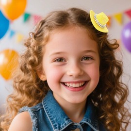 Bohend Glitter Mini Cowboy Hat Hair Clips with Rhinestones, Tiny Western Style Barrettes, 5 Colors Set (Sequin)