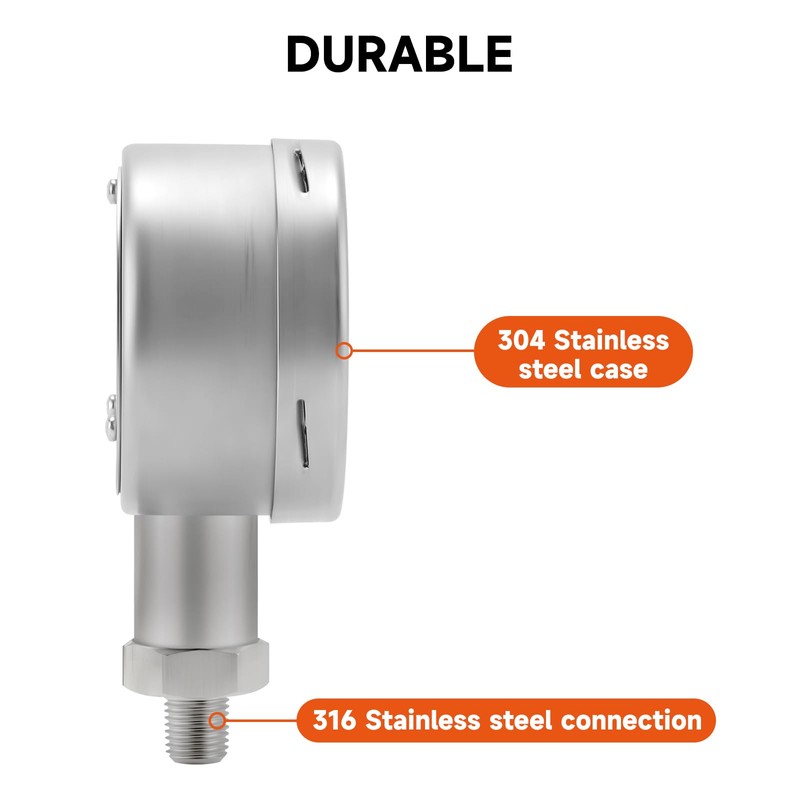 Roastove 3-1/8" Dial Size, Digital Pressure Gauge, 0-3000psi/bar/Mpa/Kpa, 1/4" NPT