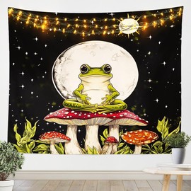 Feelyou Cute Frog Decor Wall Hanging Boys Girls Medium 59"x59" Mushroom Decor Tapestry For Kids Women Men Ultra Soft Moon Wall Blanket Botanical Theme Wall Art Room Decor Wild Mushroom Stuff