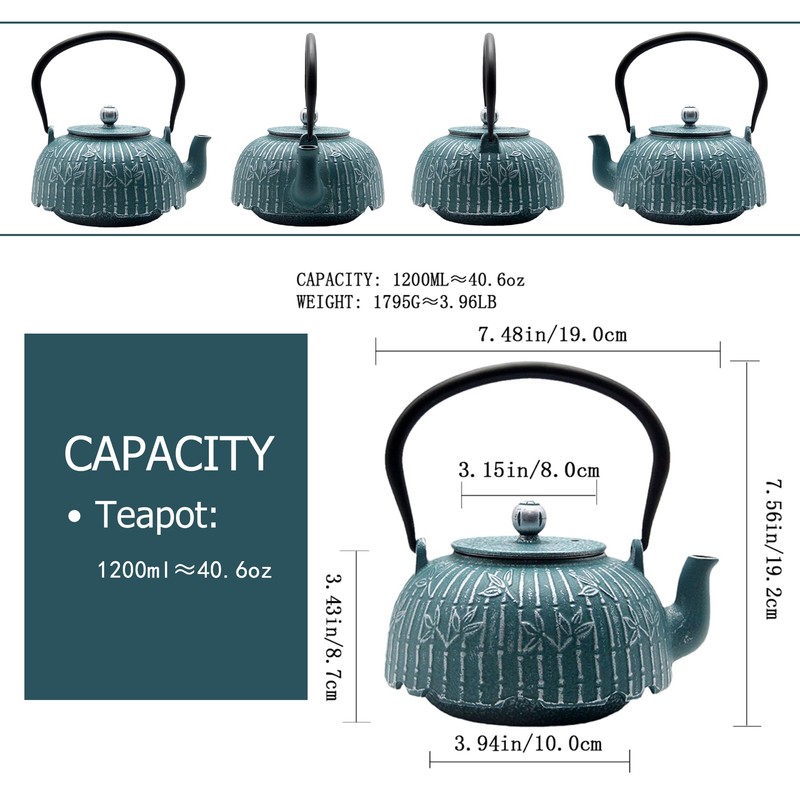 40.6oz Cast Iron Tea Kettle for Stove, Teapot with Infuser