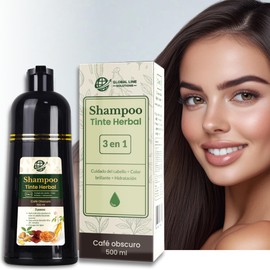 GLOBAL LINE SOLUTIONS Shampoo para Pintar Canas, Shampoo Tinte Café Obscuro 3 en 1 Cubre Canas, Hidratante, Uso en Casa 500 ml | Fórmula Herbal + Brillo + Cuidado