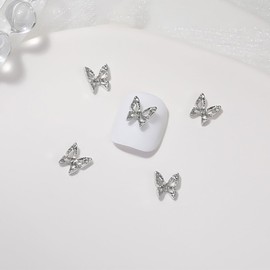 NTRUXZP Pack of 50 Alloy Bow Knot Nail Charms Silver Metal Butterfly Nail Art Pendant Rhinestones for Nails Nail Gemstones Jewellery Nail Art Charms, Nail Charms
