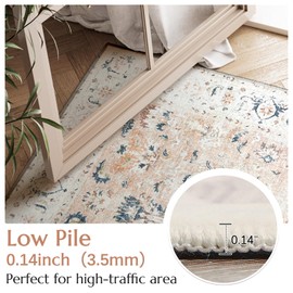 COLLACT Distressed Pink Low Pile Area Rug, 2'x3', Machine Made, Non Slip, Kitchen Rug, Floral Print, Farmhouse Style