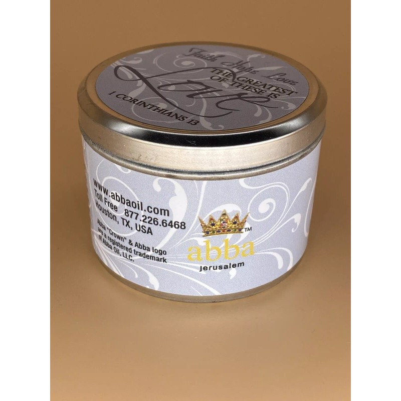 Abba Oil COVENANT CANDLE SCRIPTURE TIN - "THE GREATEST OF
