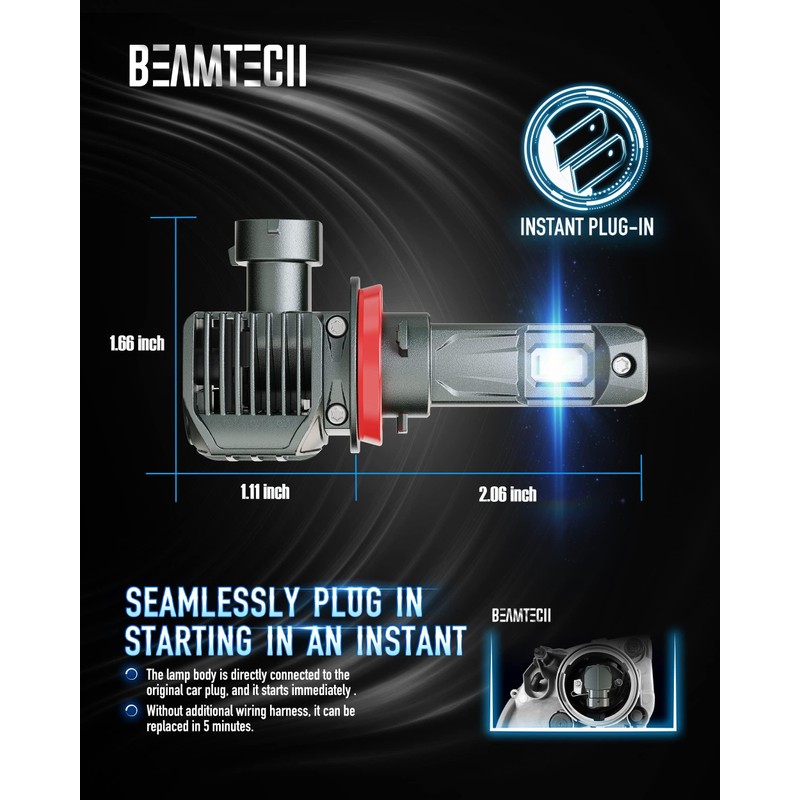 BEAMTECH H11 Bulbs, H8 H9 Fog Light Bulb, G-XPower Chips