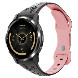 Laband Floral Engraved Band Compatible With Garmin Venu 3 45mm Watch Band/Venu 2/Vivoactive 4, 22mm Soft Slim Silicone Cute Embossed Flower Strap Forerunner 570 47mm/265/265 Music/255/255 Music