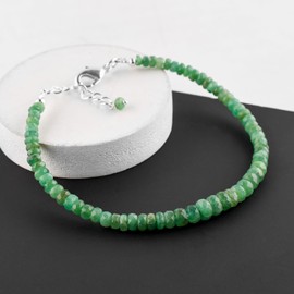 InfinityGemsArt Green Emerald Bracelets Natural Gemstones Beaded Dainty Crystals Stone Bracelets Jewelry, Chakra Healing May Birthstone, Silver Plated Chain 8 inch