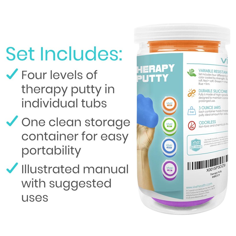 Vive Therapy Putty (4 Pack) - for Hand, Finger, Grip