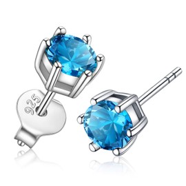 FaithHeart Women's Stud Earrings Made of 925 Silver, Round Earrings with Birthstone, Beautiful Silver Stud Earrings for Girlfriend, Wife, Daughter, Stainless Steel Sterling Silver