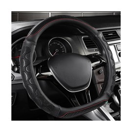 Yourkar Car Steering Wheel Cover, 15 Inch Leather D-Shaped Comfy Grip Steering Wheel Protector, Anti-Slip Steering Wheel Cover with 3D Honeycomb for Most Vehicles, Car Accessories (Black)