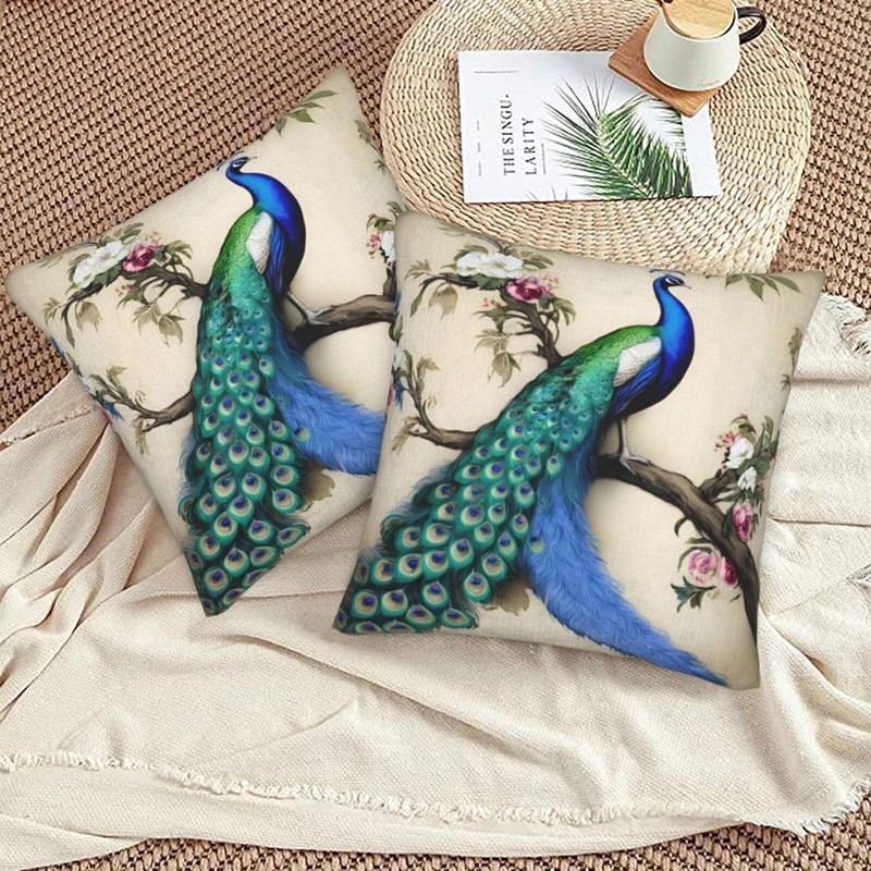 Retro Peacock Throw Pillow Cover 20x20 Inch Decorative Pillow Cases