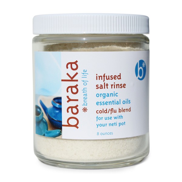 Baraka Neti Pot Infused Sea Salt - Sinus Rinse & Nose Cleaner - Aromatherapy Essential Oils - Virginia Cedarwood, Palmarosa, Green Myrtle, Fir Balsam & Rosemary (8 oz)