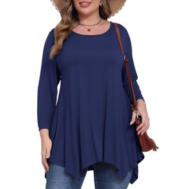 BELAROI - Camisetas de talla grande para mujer, túnica de otoño para usar con leggings, manga 3/4, estilo casual, holgadas, blusa S-5X, Azul marino, 4X