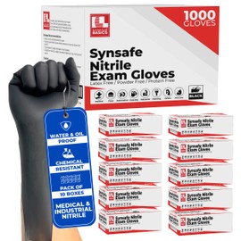 London Labs Synsafe 4 Mil -Black Nitrile Exam Gloves –Disposable Latex Free & Powder Free – Extra Strong, Rubber Gloves – First Aid Kit, Medical, EMT, Cleaning, Cooking | Bulk Case of (1000 ct)