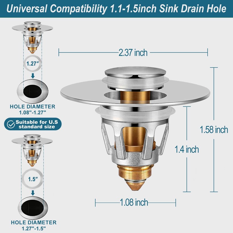 Omruciy Universal Bathroom Sink Stopper - Upgraded Pop Up Sink