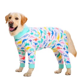 White Dinosaur Surgery Recovery Suit Female Male for Dogs After Surgery Medium Large Dogs Onesie,Lightweight Dog Recovery Suit for Shedding Prevent Licking Surgical Wound,Dog Pajamas Pjs,Full Belly