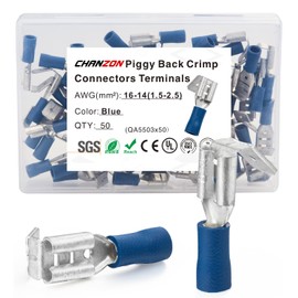 Chanzon 50pcs UL Listed Piggyback Connectors Wire Terminal - Blue - 16-14AWG Piggy Back Splice Crimp Terminal Quick Disconnect