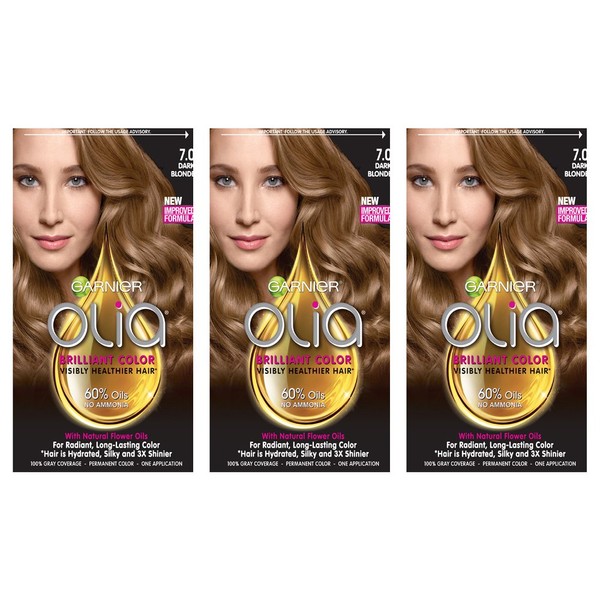 Garnier Hair Color Olia Oil Powered Permanent Hair Color, 7.0 Dark Blonde, (3 pack) (Packaging May Vary)