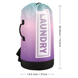 Green Pink Purple Gradient Laundry Backpack Large Heavy Duty Laundry Bag for College Students Laundry bag with Shoulder Straps Washable for Camp Traveling Waterproof