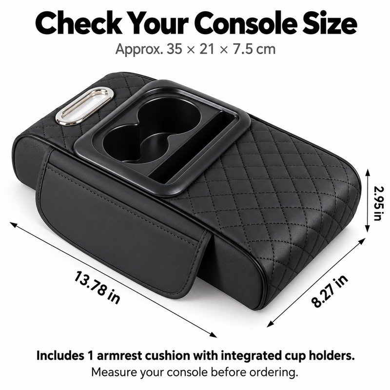 Auto Center Console Armrest Cushion With 2 Cup Holder PU